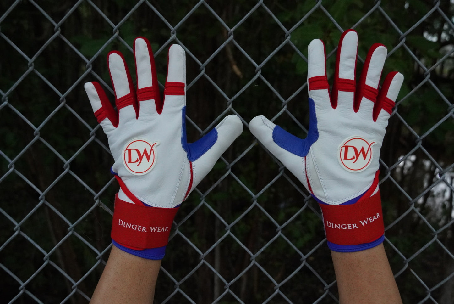 WHITE/RED/ROYAL BLUE batting Gloves